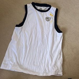 White and blue tank top from SoulCycle
